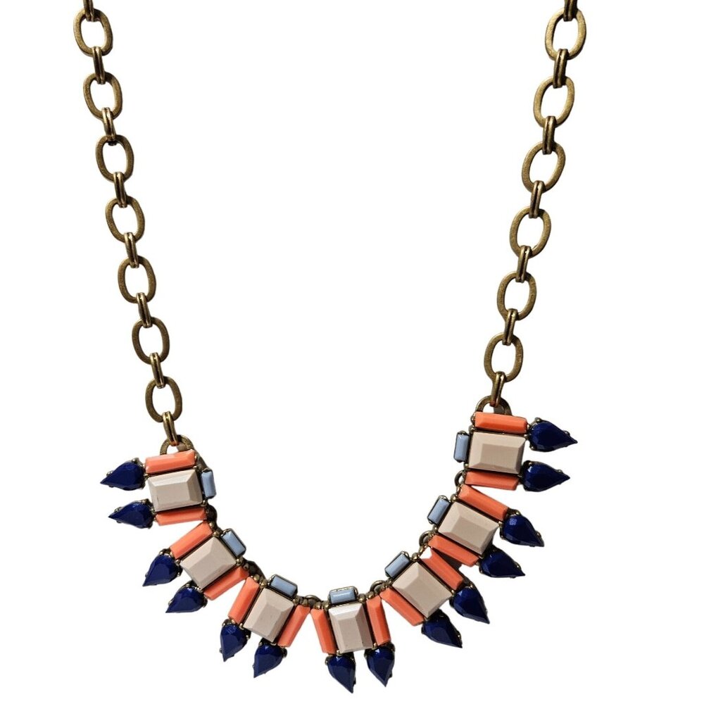 J Crew Art Deco Bib Necklace Statement Geometric Beads Gold Tone Chain Jewelry
